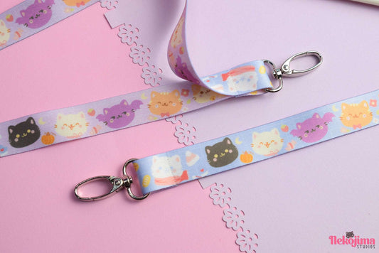 Happy Cats Lanyard with Silver Lobster Clasp
