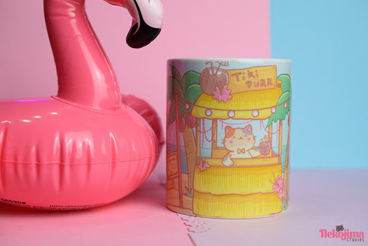 Cute Ceramic Mug Tiki Purr Cat