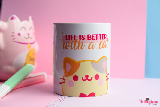 Cute Ceramic Mug Life is better with a Cat