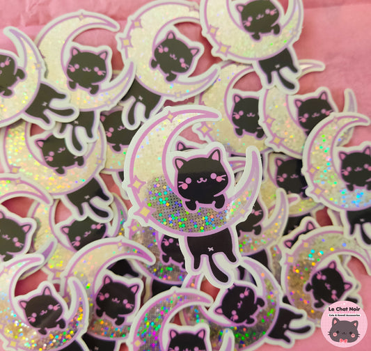 Kawaii Moon Cat Glitter Sticker