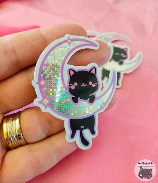 Kawaii Moon Cat Glitter Sticker