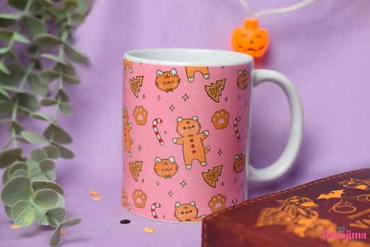 Cute Ceramic Mug Pink XMas Cats