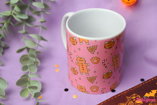Cute Ceramic Mug Pink XMas Cats