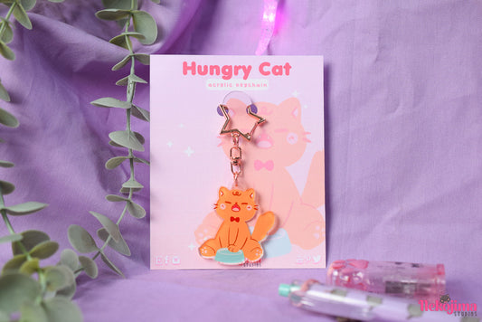 Kawaii Clear Keychain Hungry Cat