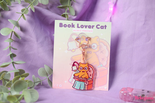 Kawaii Clear Keychain Book Lover Cat