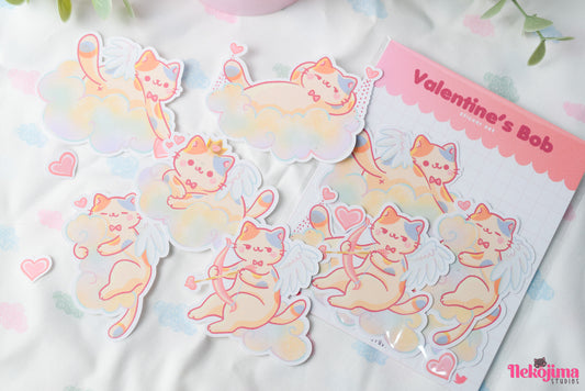 Valentine's Bob Cat Sticker Set