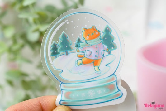 Kawaii Snowy Cat Transparent Vinyl Sticker