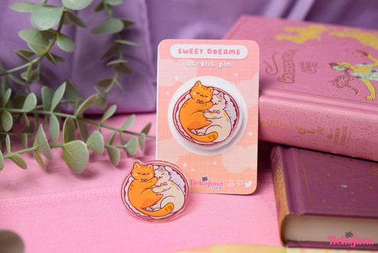Acrylic Pin Cute Sweet Dreams Cat