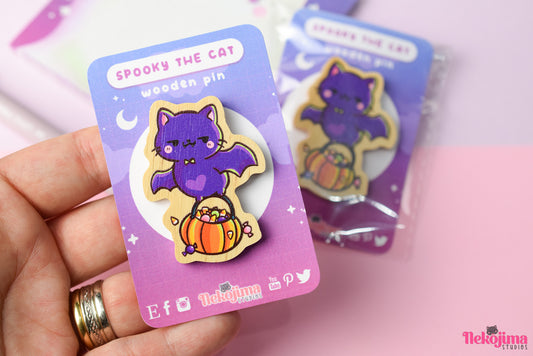 Wooden Pin Spooky the Cat