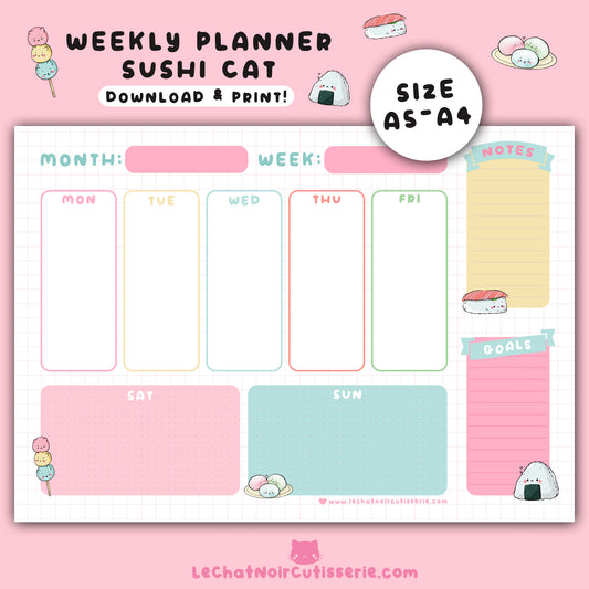 Sushi Cat Weekly Planner - Printable