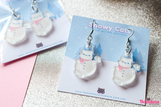 Kawaii Acrylic Earrings Snowy the Cat - Vers. II