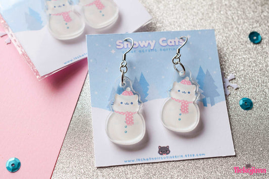 Kawaii Acrylic Earrings Snowy the Cat - Vers. I