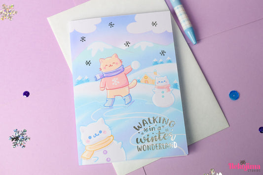 Kawaii Winter Cat Scene Card